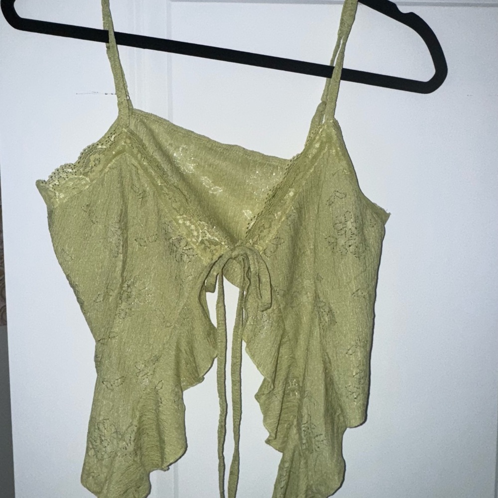 Lace Tie-Front Top in Olive Green
